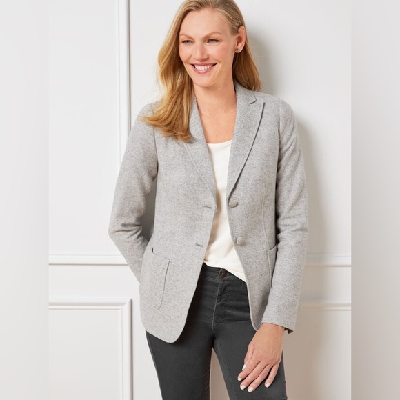NEW Talbots Classic Shetland Blazer-Removable Faux Fur Trim-Wool